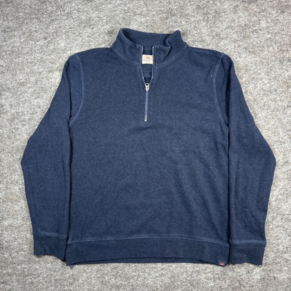 Faherty Legend Sweater Quarter Zip Mens Navy M Blue Textured Slub Pullover